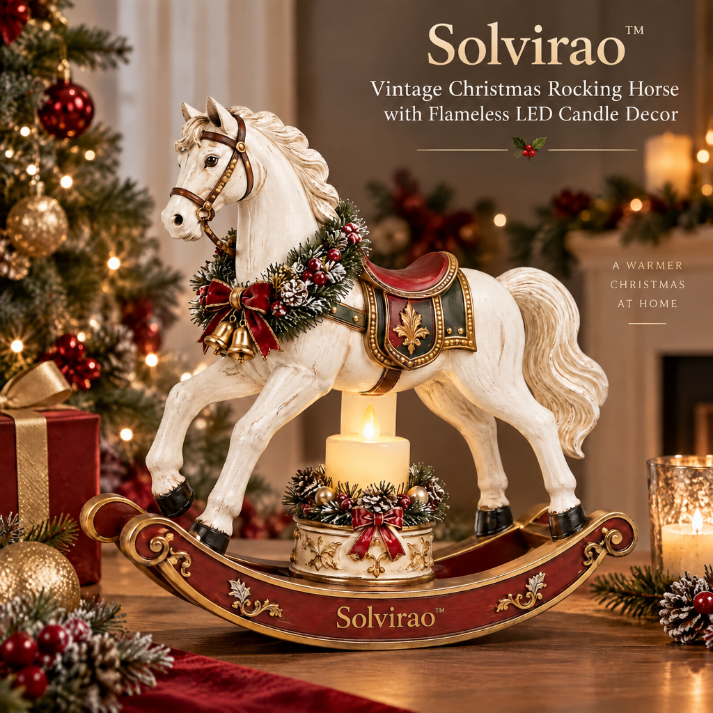 Solvirao™ Vintage Christmas Rocking Horse with Flameless LED Candle Decor