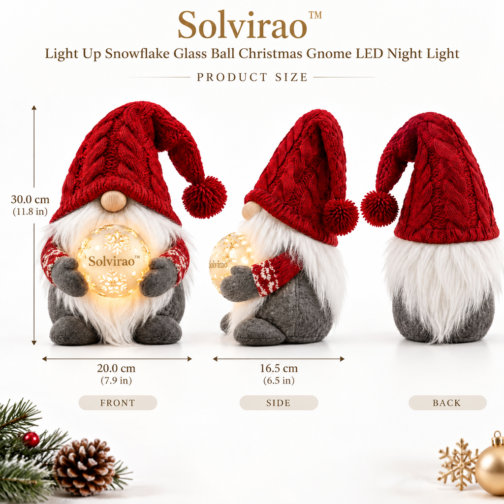 Solvirao™ Light Up Snowflake Glass Ball Christmas Gnome LED Night Light