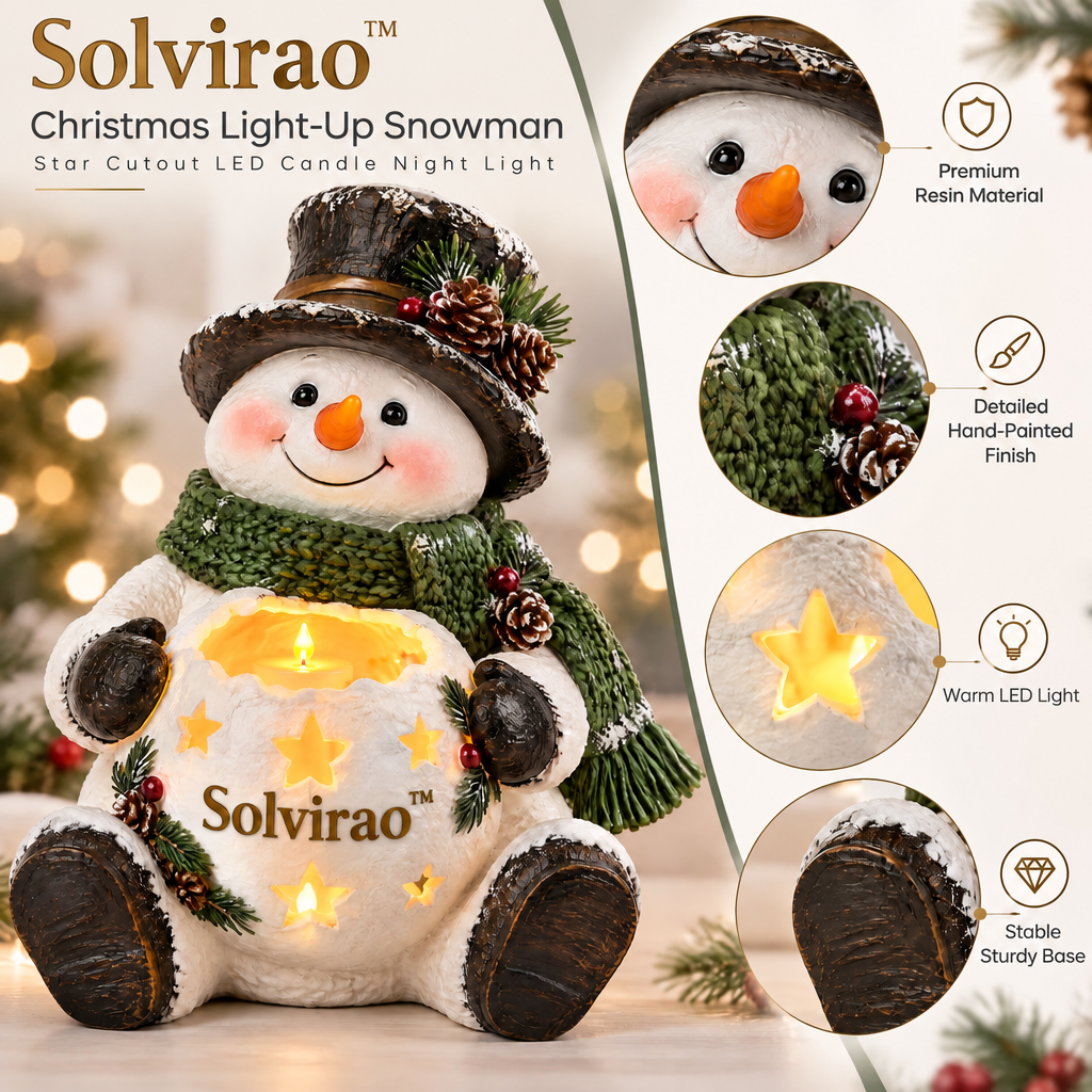 Solvirao™ Christmas Light-Up Snowman Star Cutout LED Candle Night Light