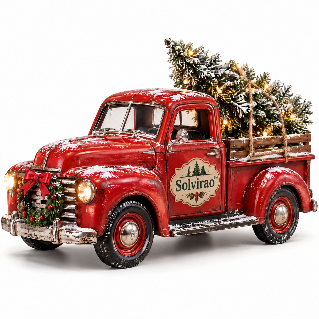 Solvirao™ Lighted Vintage Red Truck with Christmas Tree Tabletop Decor