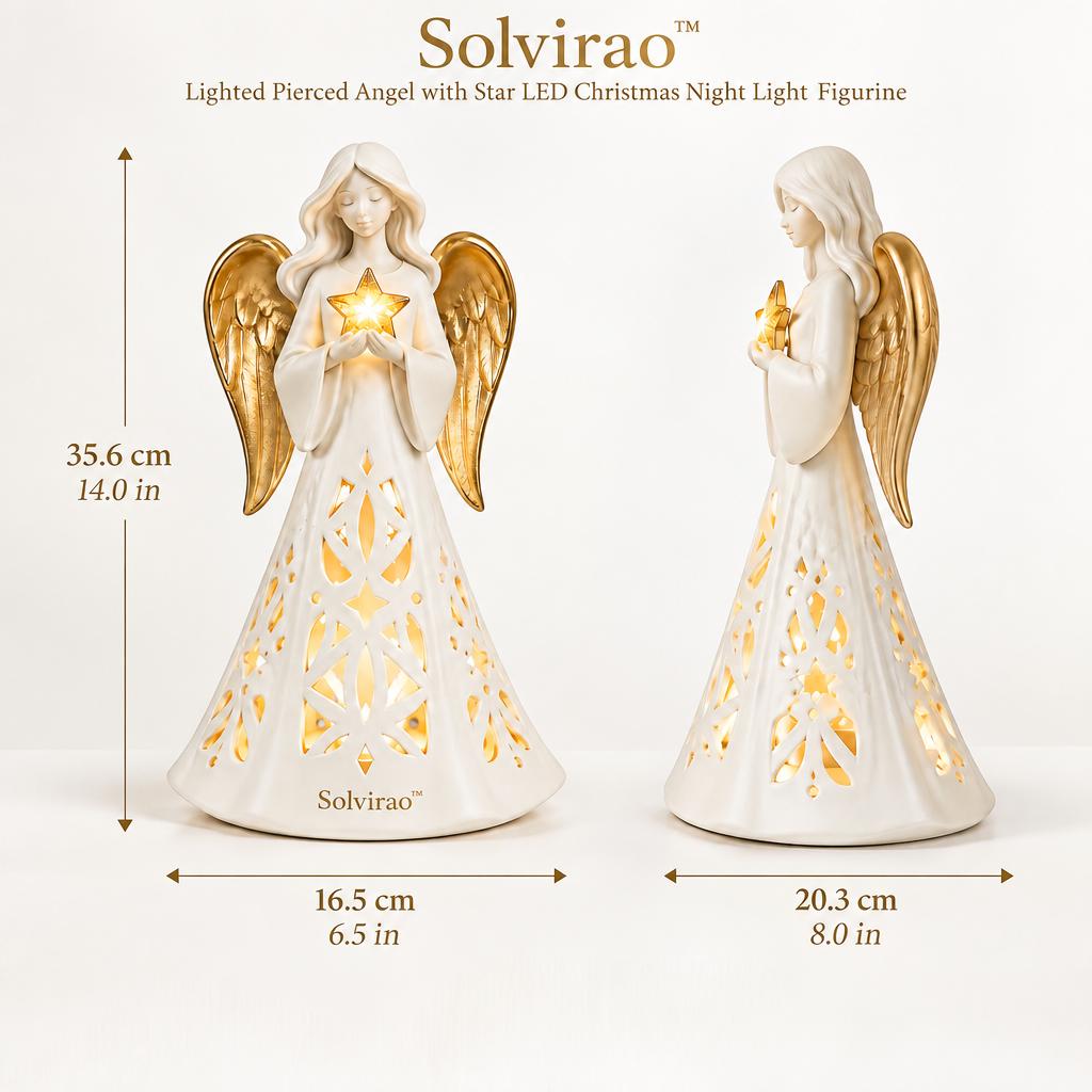 Solvirao™ Lighted Pierced Angel with Star LED Christmas Night Light Figurine