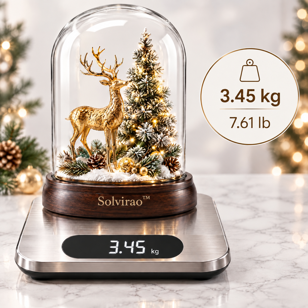 Solvirao™ Lighted Glass Cloche Golden Stag & Christmas Tree LED Night Light