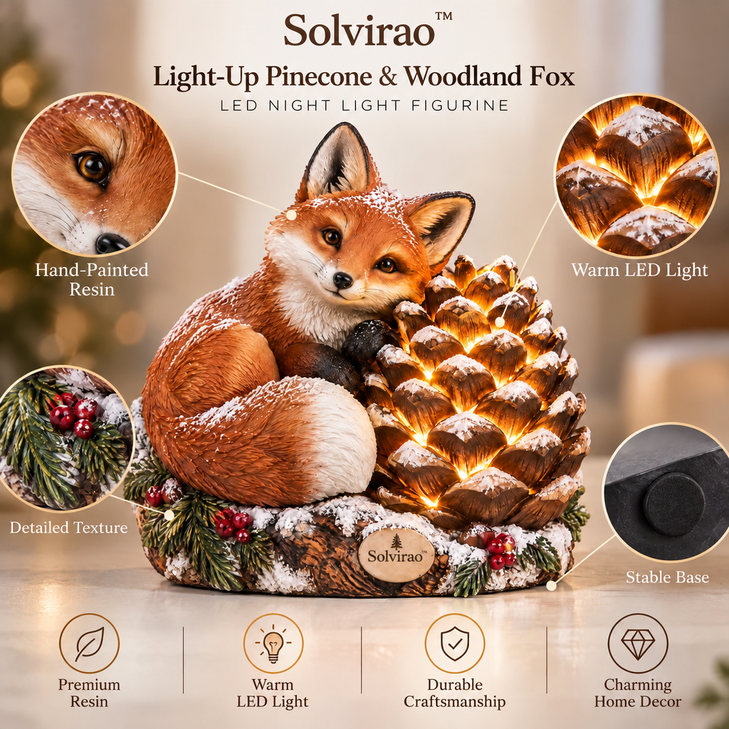 Solvirao™ Light-Up Pinecone & Woodland Fox LED Night Light Figurine