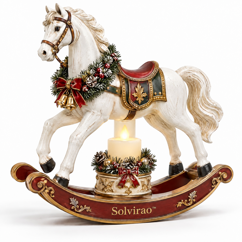 Solvirao™ Vintage Christmas Rocking Horse with Flameless LED Candle Decor