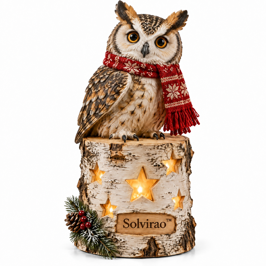 Solvirao™ Light-Up Birch Stump Owl with Red Scarf LED Christmas Decor