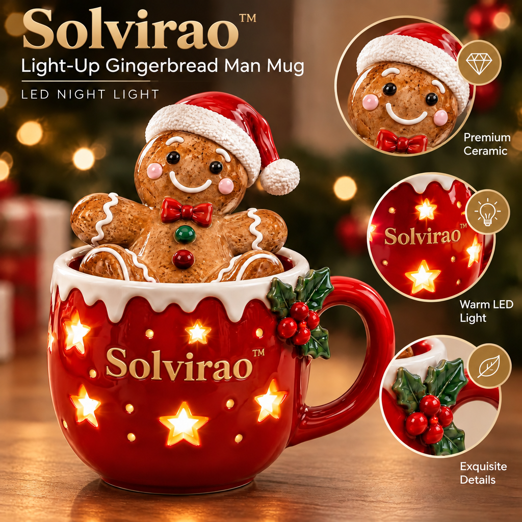 Solvirao™ Light-Up Gingerbread Man Mug LED Christmas Night Light