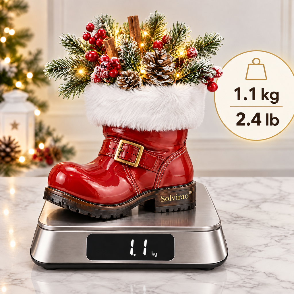 Solvirao™ Lighted Santa Boot Pinecone & Berry LED Tabletop Decor