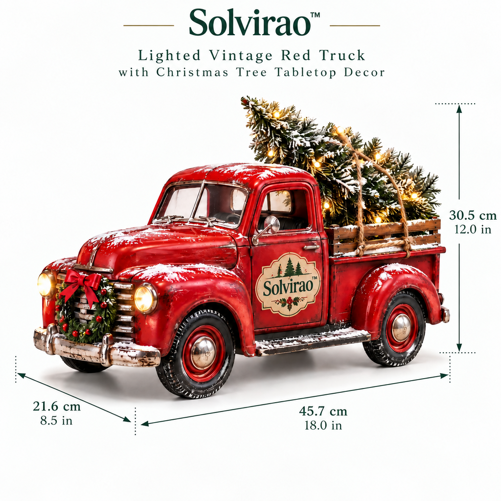 Solvirao™ Lighted Vintage Red Truck with Christmas Tree Tabletop Decor