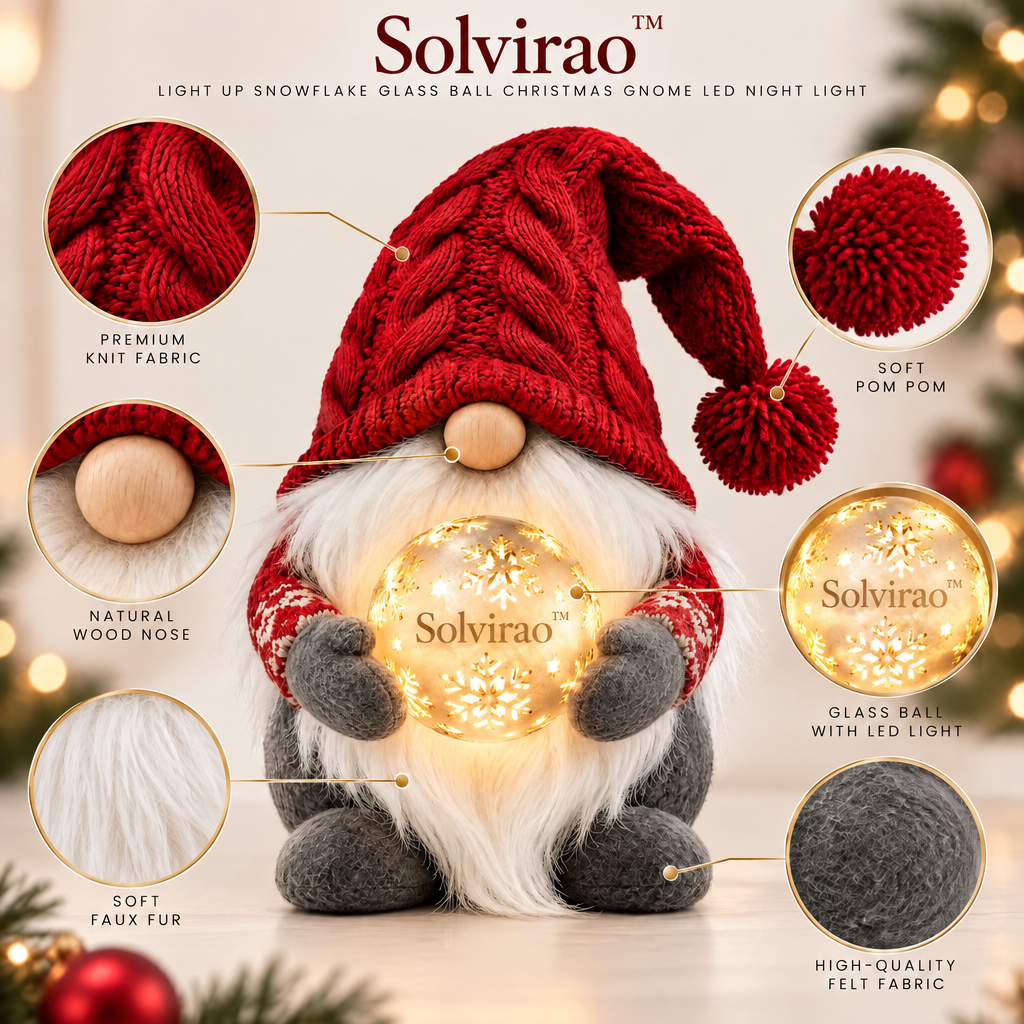 Solvirao™ Light Up Snowflake Glass Ball Christmas Gnome LED Night Light