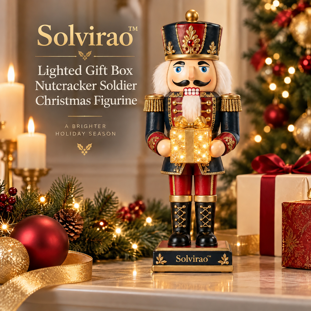 Solvirao™ Lighted Gift Box Nutcracker Soldier Christmas Figurine