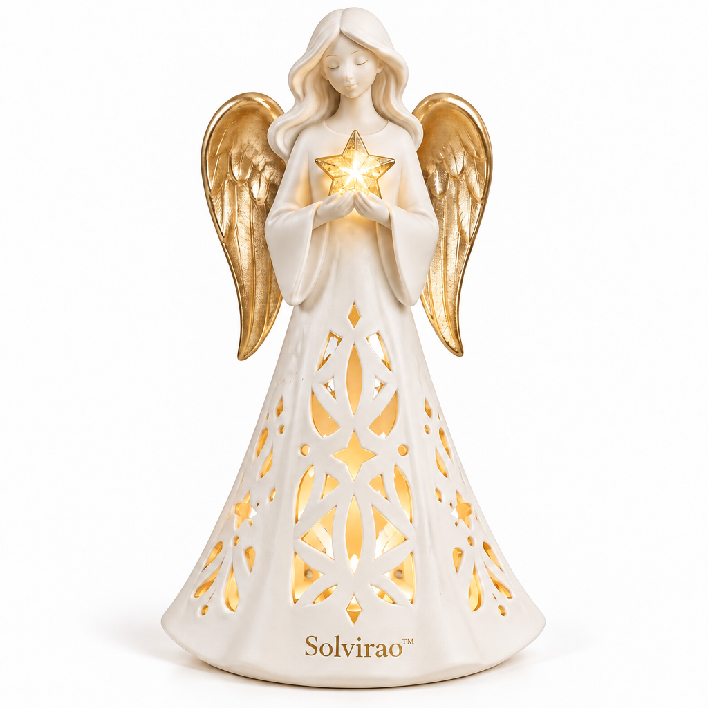 Solvirao™ Lighted Pierced Angel with Star LED Christmas Night Light Figurine