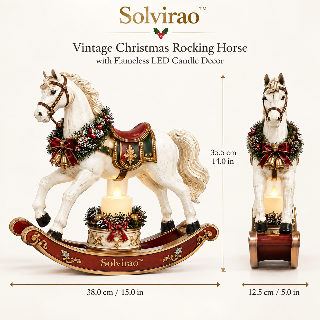 Solvirao™ Vintage Christmas Rocking Horse with Flameless LED Candle Decor