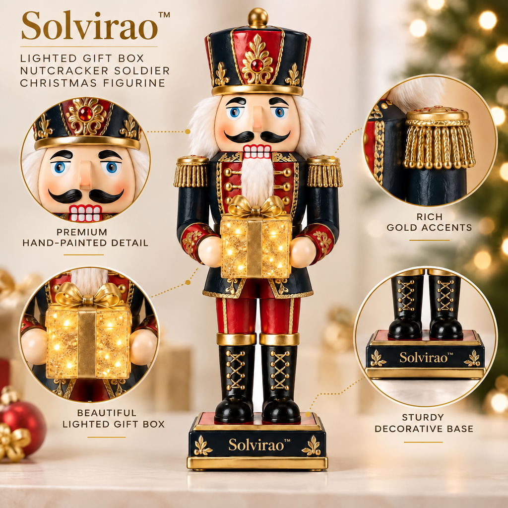 Solvirao™ Lighted Gift Box Nutcracker Soldier Christmas Figurine