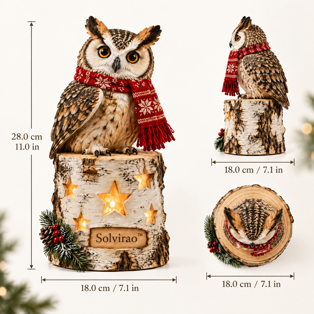 Solvirao™ Light-Up Birch Stump Owl with Red Scarf LED Christmas Decor