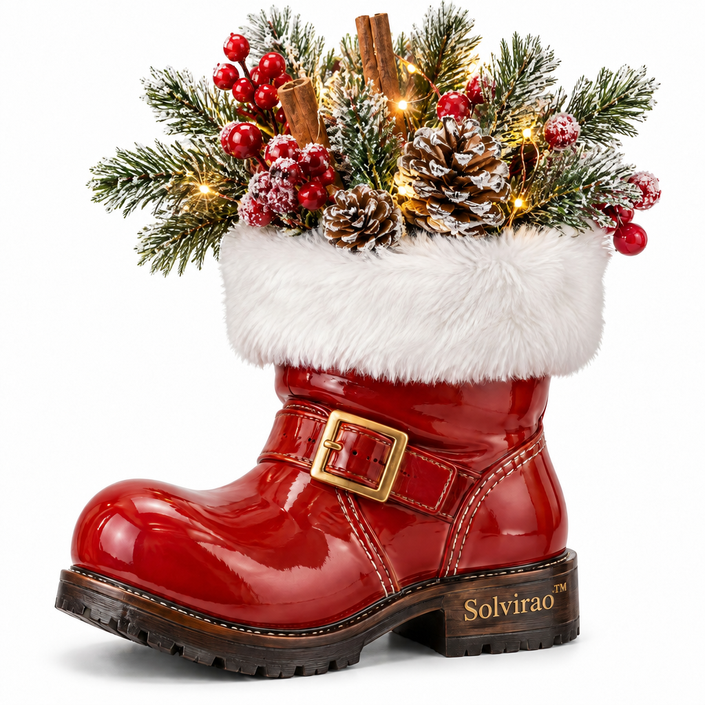 Solvirao™ Lighted Santa Boot Pinecone & Berry LED Tabletop Decor