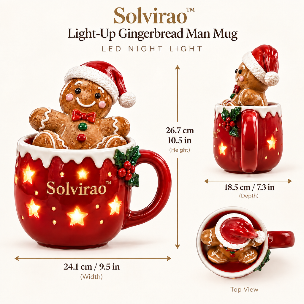 Solvirao™ Light-Up Gingerbread Man Mug LED Christmas Night Light