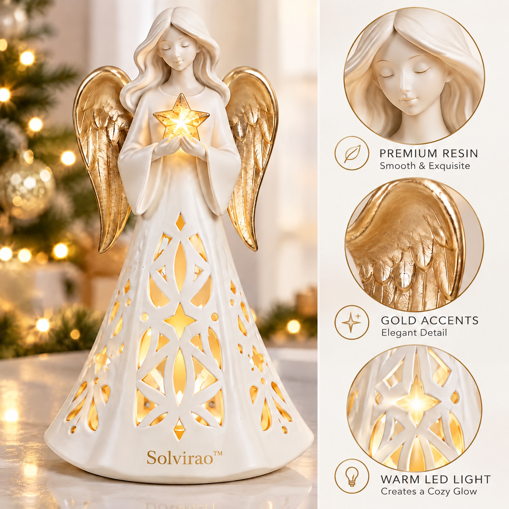 Solvirao™ Lighted Pierced Angel with Star LED Christmas Night Light Figurine