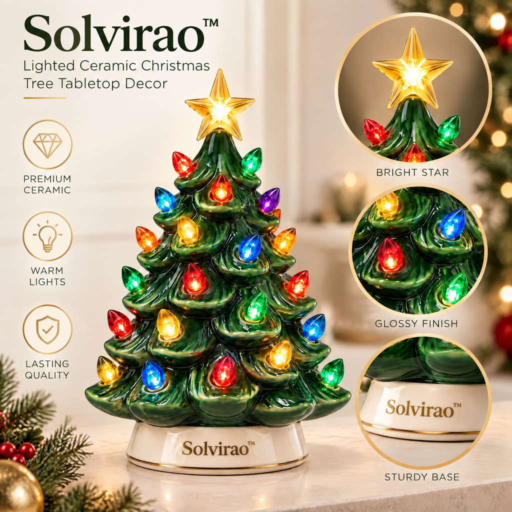 Solvirao™ Lighted Ceramic Christmas Tree Tabletop Decor
