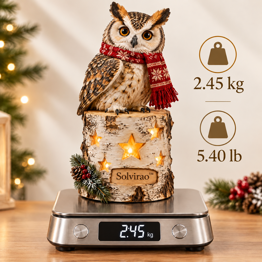 Solvirao™ Light-Up Birch Stump Owl with Red Scarf LED Christmas Decor